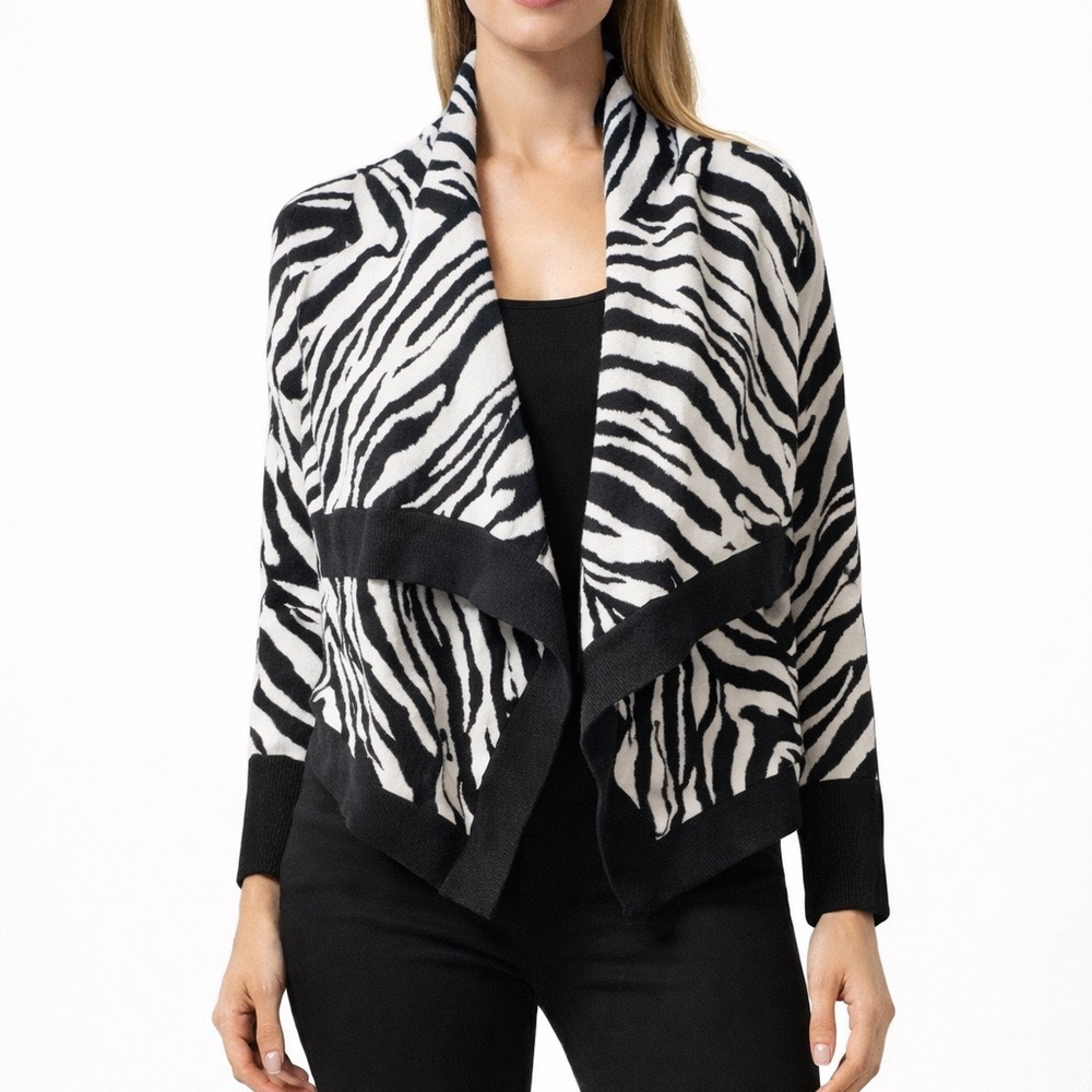 Express Zebra Print Cardigan Sweater NWT Black White Open Front Small Chic
